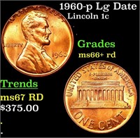1960-p Lg Date Lincoln Cent 1c Grades GEM++ RD