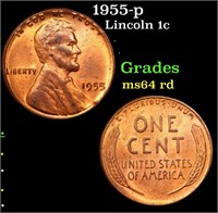 1955-p Lincoln Cent 1c Grades Choice Unc RD