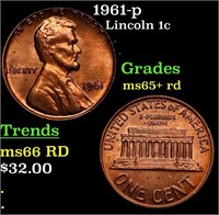 1961-p Lincoln Cent 1c Grades Gem+ Unc RD