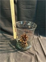 Large Glass Vase w Pine Cones