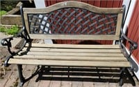 4' 2" Wood Bench w/ Cast Iron Frame & Back