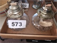 2 MATCHING GLASS RAISED DOTS OIL LAMPS- NO