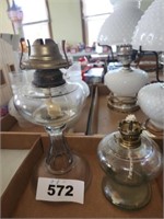 2 GLASS BASE OIL LAMPS