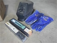 welding rod, helmet, gloves