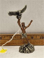 Pewter Indian holding eagle