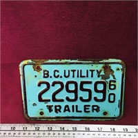 1960 British Columbia Trailer License Plate