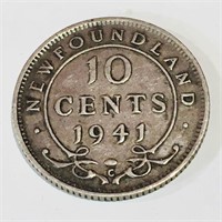 Silver 1941 Newfoundland 10 Cent Coin