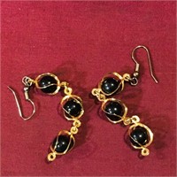 Gold-Tone Caged-Ball Drop Earrings (Vintage)