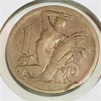 1924 Czechoslovakia 1 Koruua Coin