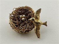 Jeanne Gold and Pearl Nest Bird Pin
