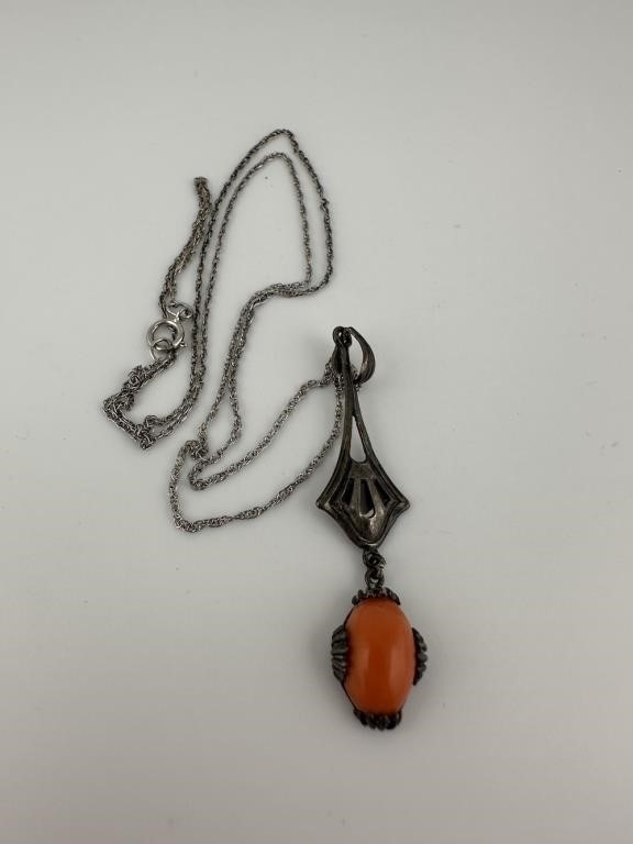 Sterling Silver Necklace with Possibly Coral
