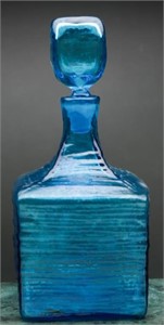 Blenko MCM Aqua Textured Glass Decanter 1960s