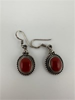 Vintage Sterling Silver Red Stone Earrings