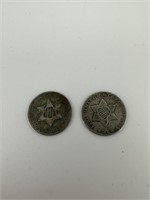 1851, 1853 Three Cent Nickels