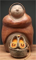 Native American Sculpture & Sweetgrass Moccasins +