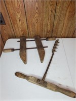 Wood clamp and hand drill vintage