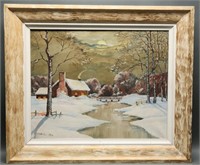 Winter Dusk Farm Original Painting CH Miller