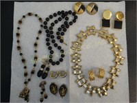 3 Necklaces & 4 clip earrings