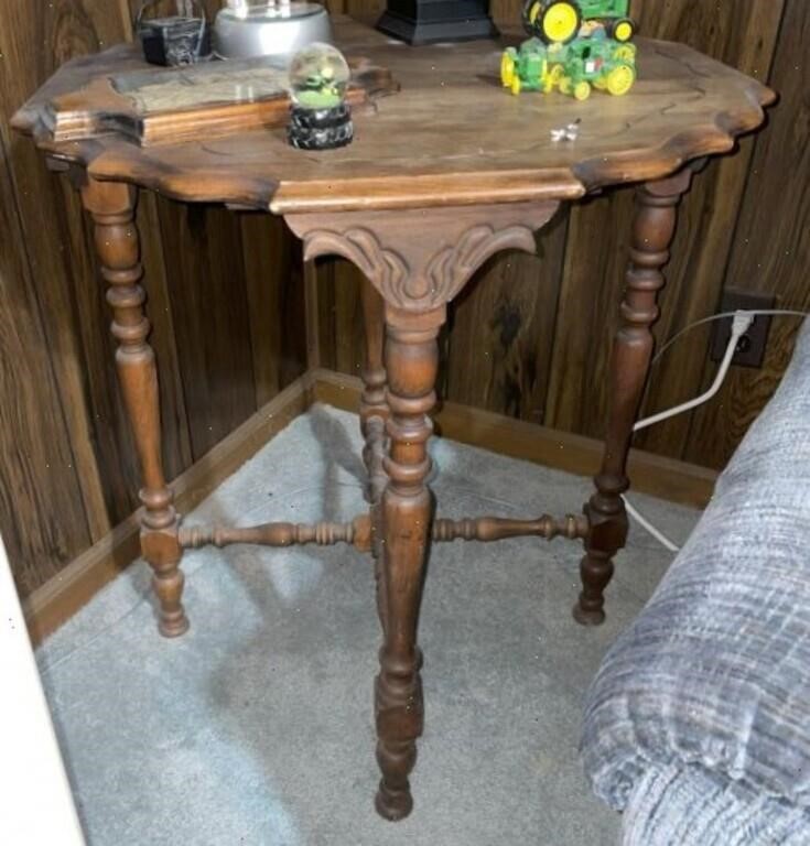 Antique Turtle Top Carved Center Table, Cross