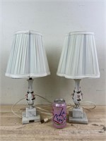 Set of marble base floral table lamps