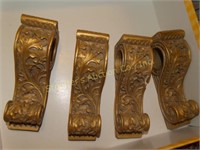 4 Ornate curtain brackets, one has chip, 6"