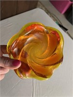 Vintage FENTON Amber Swirl Glass Ash Tray
