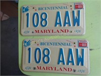 2 Maryland Bicetennial license plates