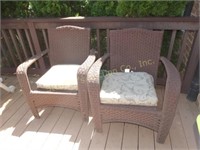 2 Outdoor chairs w/ NWT cushions, show wear