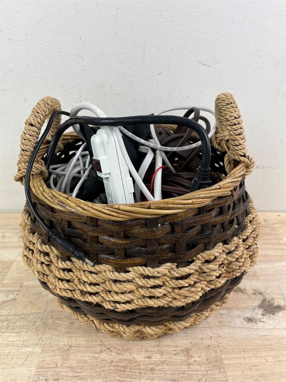Lot of extension cords with basket