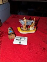 Wood Carved Mariner and boat