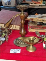Brass pitcher candlestick holder/candle & snuffer