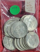 20 MIXED DATE KENNEDY HALVES - 40% SILVER