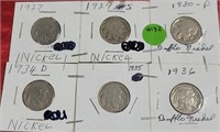 6 DIFFERENT BUFFALO NICKELS