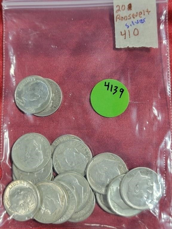 20 MIXED DATE SILVER ROOSEVELT DIMES