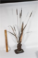 1960s MCM Copper and wood Cattail sculpture