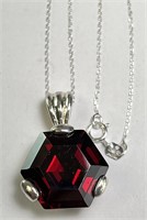 18" Italian Sterling Chain/Large Faceted Garnet