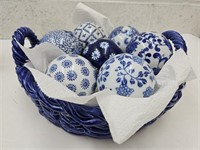 Pottery Basket with Porcelain Balls Home Decor