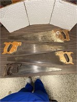 4 vintage hand saws /  NO SHIP