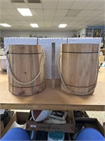2 wooden decorative buckets/planters w/rope handle