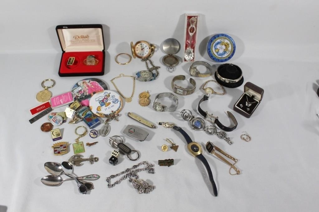 Lot of Vtg Misc Watches, Pins, , etc