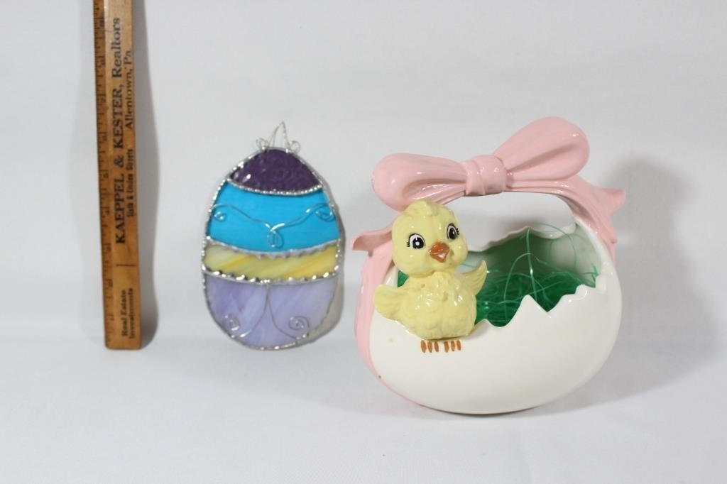 Ceramic Easter Basket & Small Stained glass Egg