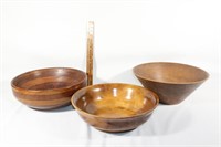 Two VTG hand carved wooden bowls.One Vtg faux wood