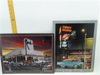 2 LITHOGRAPHED HOT RODS & CLASSIC CAR METAL SIGNS