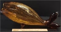 Amber Crackle Art Glass Fish Mid-Century Modern