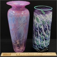2 Studio Art Glass Vases Artist Signed