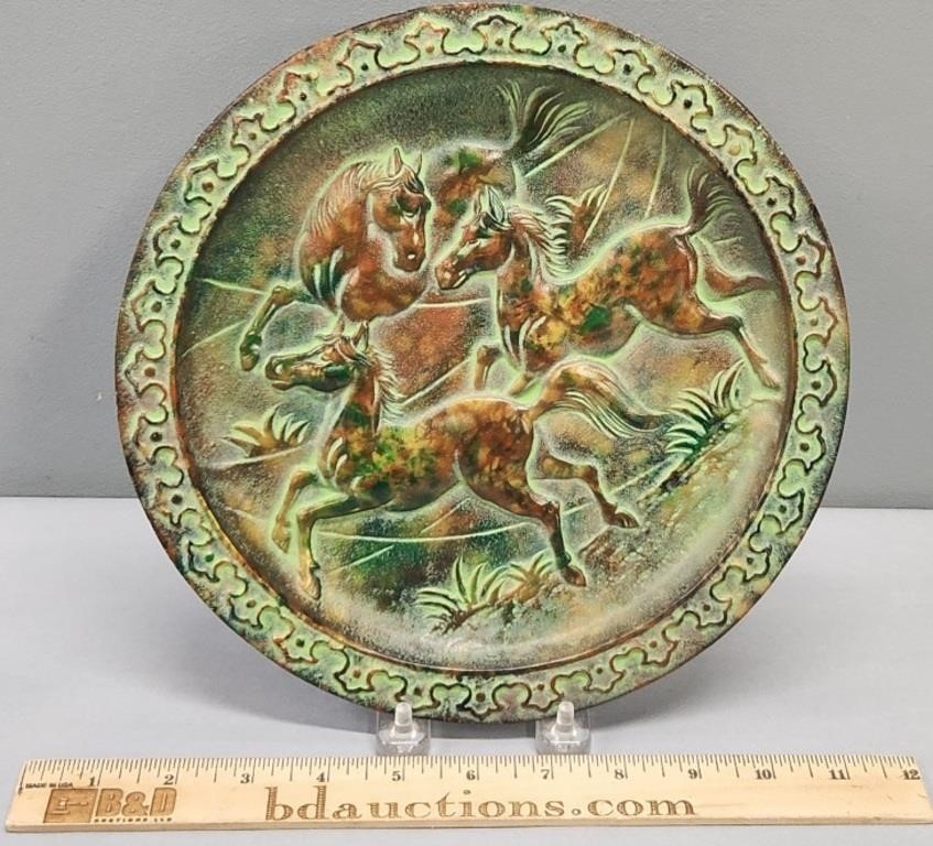 Horse Charger Plate Cast Brass Wall Plaque