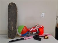 Skateboard, BB Gun, Binoculars, Radio, Nerf Gun