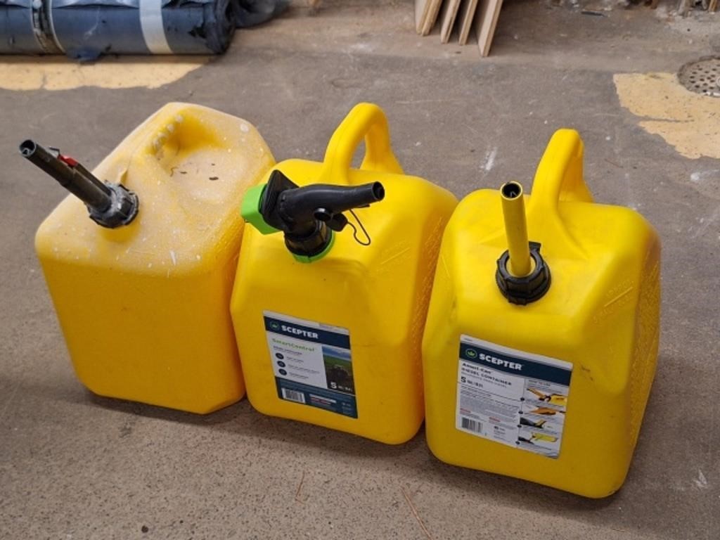 Three 5 Gallon Poly Gas Cans