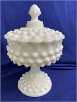 Fenton Hobnail Scalloped Milk Glass Covered Candy