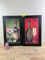 Framed wine art x2